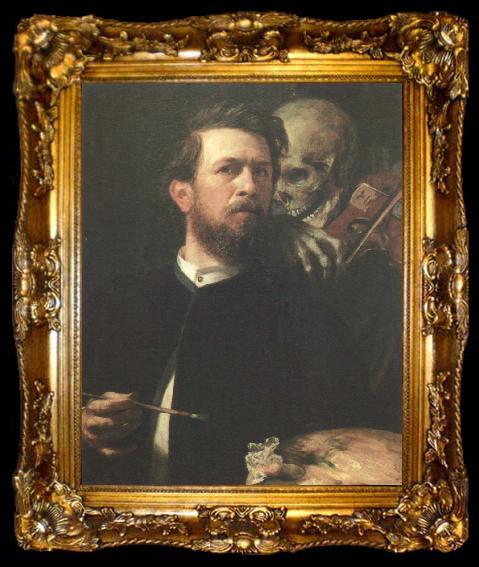 framed  Arnold Bocklin self portrait with death playing the fiddle, ta009-2